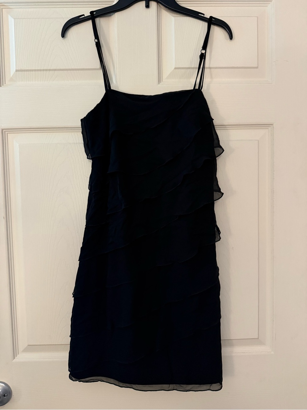 White House Black Market Black Chiffon Ruffle Cocktail Dress | Size 6